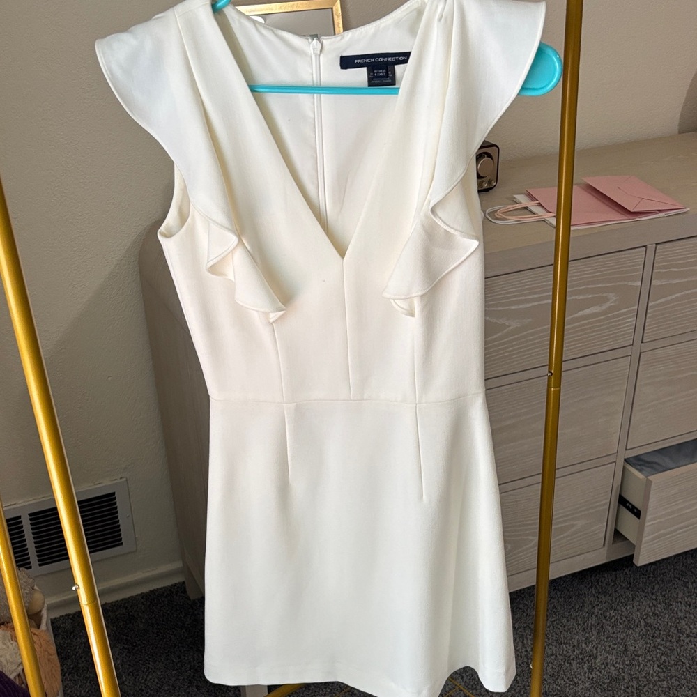French Connection Cream Ruffle Sleeve Mini Dress